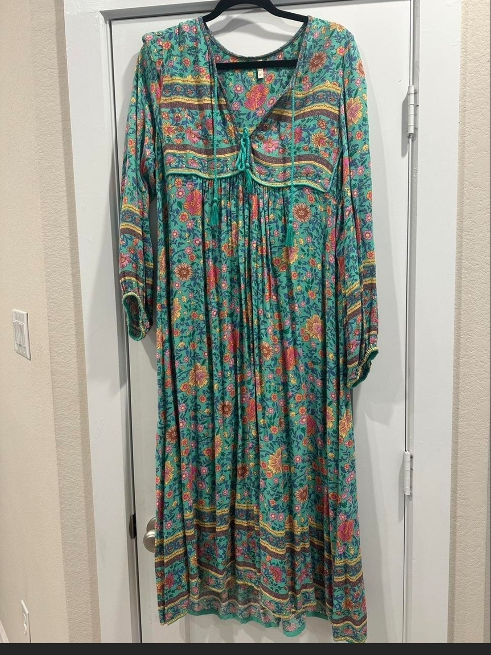Spell Teal Floral Border-Print Maxi Dress